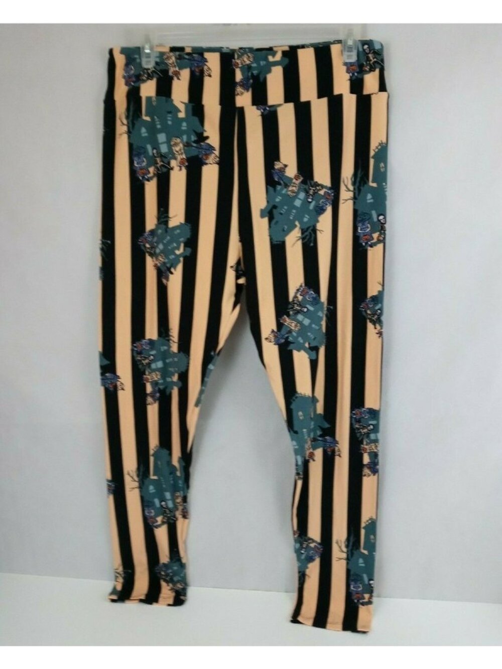 New LuLaRoe TC2 Halloween Leggings Orange & Black Striped W/ Haunted Houses
